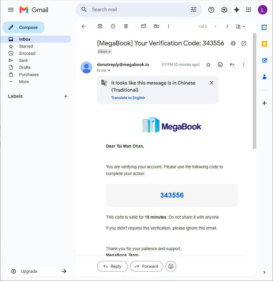 Verification Email Example