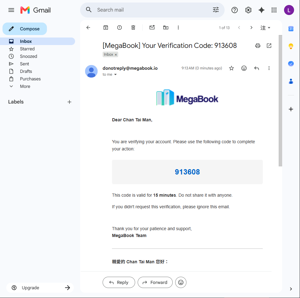 Verification Email Example